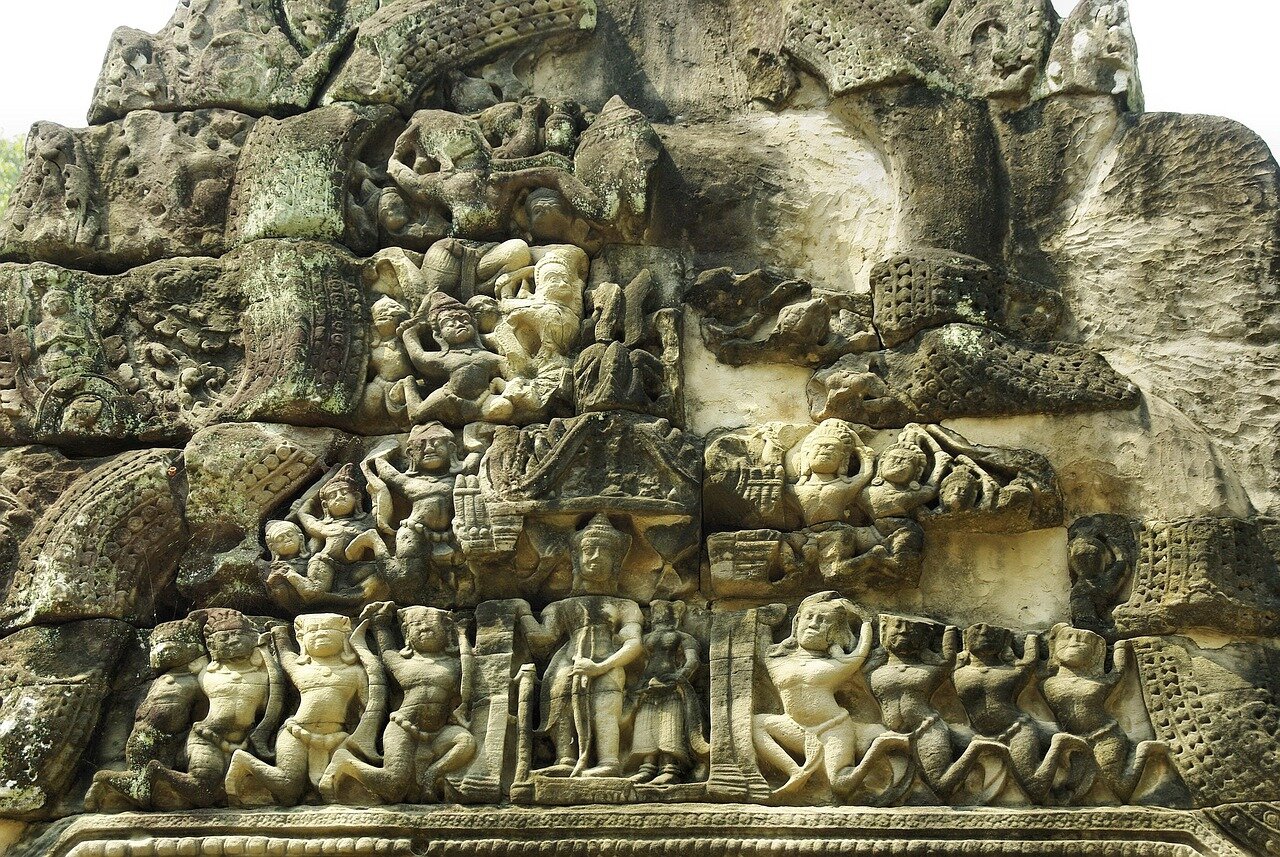Statues Wall at Angkor Complex, Siem Reap, Cambodia